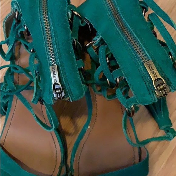 Colin Stuart suede green lace up tassel sandals - Picture 3 of 4